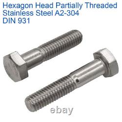 M10 x 100mm PART THREADED BOLTS HEX HEAD SCREWS A2 STAINLESS STEEL DIN 931