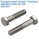 M10 X 110mm Part Threaded Bolts Hex Head Screws A2 Stainless Steel Din 931