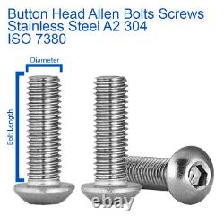 M12 12mm BUTTON HEAD ALLEN BOLTS HEX SOCKET SCREWS A2 STAINLESS STEEL ISO 7380