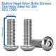 M12 12mm Button Head Allen Bolts Hex Socket Screws A2 Stainless Steel Iso 7380