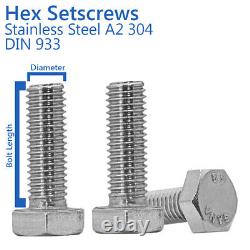 M12 x 100mm SET SCREWS HEX HEAD FULLY THREADED BOLTS STAINLESS STEEL DIN 933