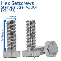 M12 x 200mm SET SCREWS HEX HEAD FULLY THREADED BOLTS STAINLESS STEEL DIN 933