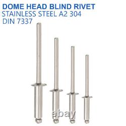 M4 4mm STAINLESS STEEL A2 POP RIVETS DOME HEAD OPEN BLIND RIVETS DIN 7337