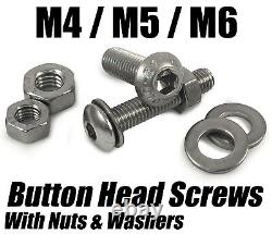 M4 M5 M6 Button Head Screws Socket Bolts with Hex Nuts & Washers Stainless Steel