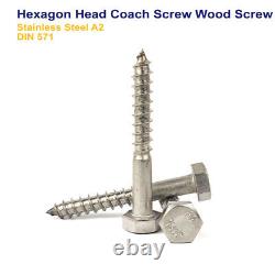 M6 6mm HEXAGON HEAD COACH SCREW WOOD SCREWS STAINLESS STEEL A2 DIN571