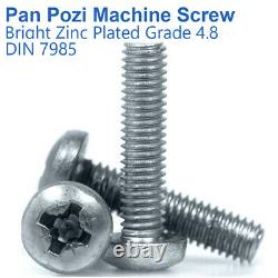 M8 8mm PAN HEAD POZI MACHINE SCREW MILD STEEL ZINC PLATED GRADE 4.8 DIN 7985