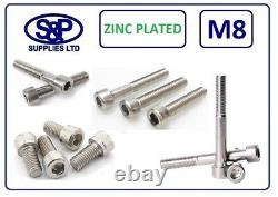 M8 Cap Head Socket Screw Allen Bolt Steel Grade 12.9 Zinc Plated DIN912 8MM/8mm