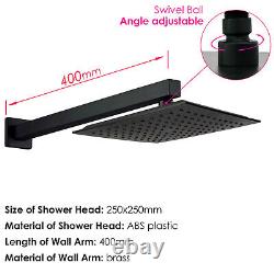 Matt Black Concealed Shower Mixer 10 Square Rain Shower Head 400mm Wall Arm Set