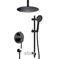 Matt Black Concealed Shower Mixer Ceiling Arm Set Dual Round Head Riser Rail Kit