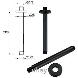 Matt Black Concealed Shower Mixer Ceiling Arm Set Dual Round Head Riser Rail Kit