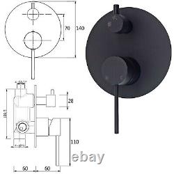 Matt Black Concealed Shower Mixer Ceiling Arm Set Dual Round Head Riser Rail Kit