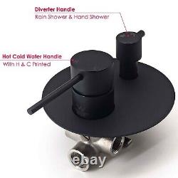 Matt Black Concealed Shower Mixer Ceiling Arm Set Dual Round Head Riser Rail Kit