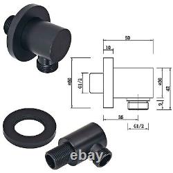 Matt Black Concealed Shower Mixer Ceiling Arm Set Dual Round Head Riser Rail Kit