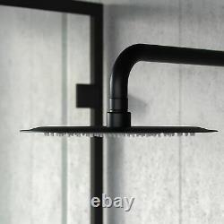 Matt Black Round Ceiling Rainfall Shower Head Thermostatic Mixer Valve Kit Mel