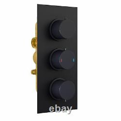 Matt Black Round Ceiling Rainfall Shower Head Thermostatic Mixer Valve Kit Mel