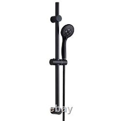 Matt Black Thermostatic Round Bar Mixer Shower Valve + Riser Rail + Head + Hose