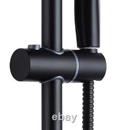 Matt Black Thermostatic Round Bar Mixer Shower Valve + Riser Rail + Head + Hose