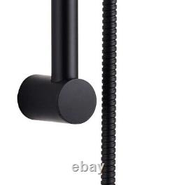 Matt Black Thermostatic Round Bar Mixer Shower Valve + Riser Rail + Head + Hose