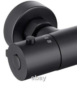 Matt Black Thermostatic Round Bar Mixer Shower Valve + Riser Rail + Head + Hose