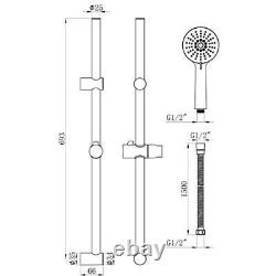 Matt Black Thermostatic Round Bar Mixer Shower Valve + Riser Rail + Head + Hose