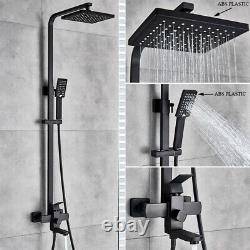 Matte Black Shower Set Bathroom Mixer Tap 8 Square Head Top Spray WithShower Hand