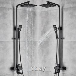 Matte Black Shower Set Bathroom Mixer Tap 8 Square Head Top Spray WithShower Hand