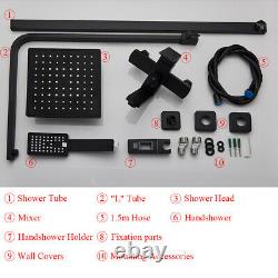 Matte Black Shower Set Bathroom Mixer Tap 8 Square Head Top Spray WithShower Hand