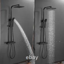 Matte Black Thermostatic Dual Shower Square Head Mixer Twin Valve Shower Pack UK