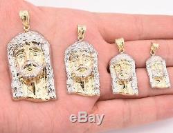 Men's Diamond Cut Jesus Head Charm Pendant Real 10K Yellow White Gold ALL SIZES