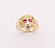 Men's Unisex Lion Head Ring Ruby Eyes & Cz Real Solid 10k Yellow Gold Size 7