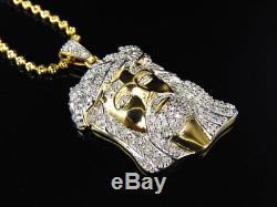 Mens. 75 ct Real Diamond Jesus Head Pendant in Yellow Gold Finish with Chain