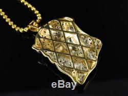 Mens. 75 ct Real Diamond Jesus Head Pendant in Yellow Gold Finish with Chain