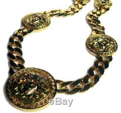 Mens XL 5 Medusa Head Miami Cuban Link Chain 14K Gold Plated HipHop Bling Chain