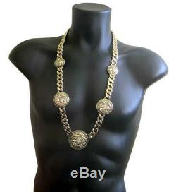 Mens XL 5 Medusa Head Miami Cuban Link Chain 14K Gold Plated HipHop Bling Chain