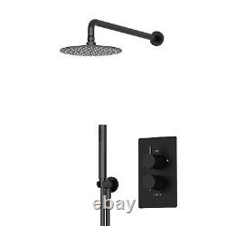 Modern Bathroom Mixer Shower Thermostatic Concealed Round Rainfall Head Black