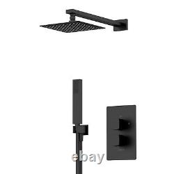 Modern Bathroom Mixer Shower Thermostatic Concealed Square Rainfall Head Black