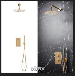 Modern Bathroom Thermostatic Shower Mixer Concealed Valve Twin Outlet Brass Head