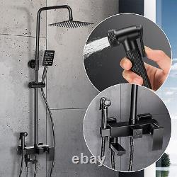 Modern Exposed Shower Mixer Twin Head Bar Set Taps Bathroom Square Valve Black
