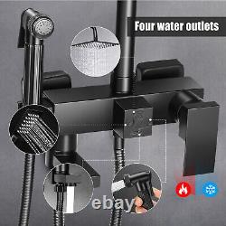 Modern Exposed Shower Mixer Twin Head Bar Set Taps Bathroom Square Valve Black