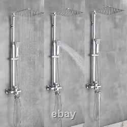 Modern Exposed Shower Mixer Twin Head Large Bar Set Bathroom Square Valve Chrome