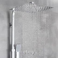 Modern Exposed Shower Mixer Twin Head Large Bar Set Bathroom Square Valve Chrome