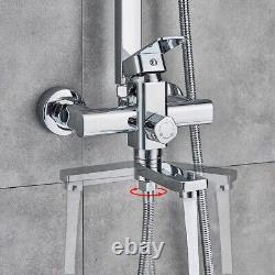 Modern Exposed Shower Mixer Twin Head Large Bar Set Bathroom Square Valve Chrome