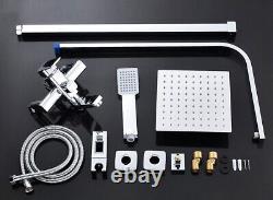 Modern Exposed Shower Mixer Twin Head Large Bar Set Bathroom Square Valve Chrome