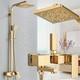 Modern Gold Exposed Bathroom Shower Mixer Twin Head Bar Set Square Valve Brass