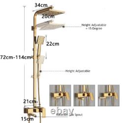 Modern Gold Exposed Bathroom Shower Mixer Twin Head Bar Set Square Valve Brass