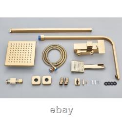 Modern Gold Exposed Bathroom Shower Mixer Twin Head Bar Set Square Valve Brass