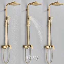 Modern Gold Exposed Bathroom Shower Mixer Twin Head Bar Set Square Valve Brass