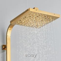 Modern Gold Exposed Bathroom Shower Mixer Twin Head Bar Set Square Valve Brass