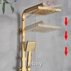 Modern Gold Exposed Bathroom Shower Mixer Twin Head Bar Set Square Valve Brass