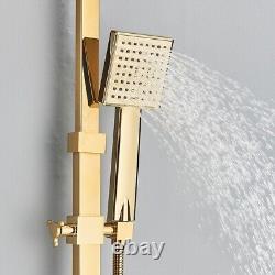Modern Gold Exposed Bathroom Shower Mixer Twin Head Bar Set Square Valve Brass